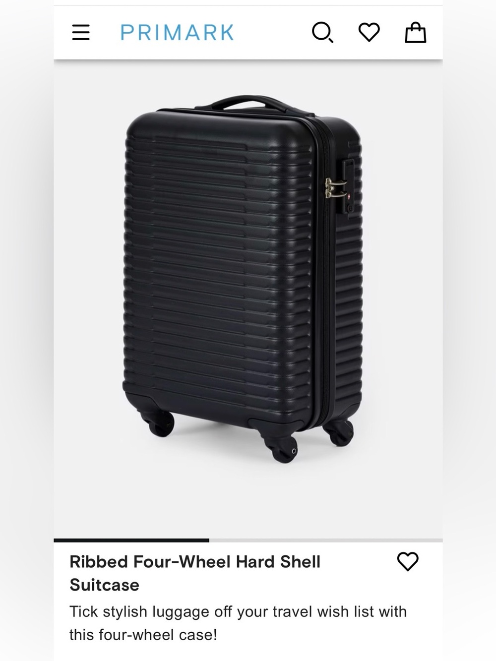 Primark Black Hard l-shell Spinner Suitcase with Four Wheels Size Large 77x52x29